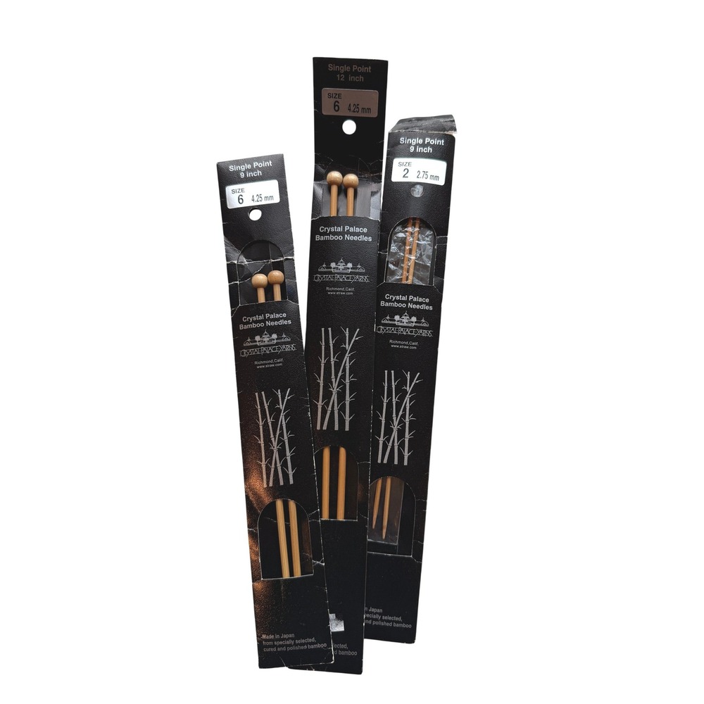 Crystal Palace Bamboo Single Point Knitting Needles Lot 3 Pairs Natural Wood